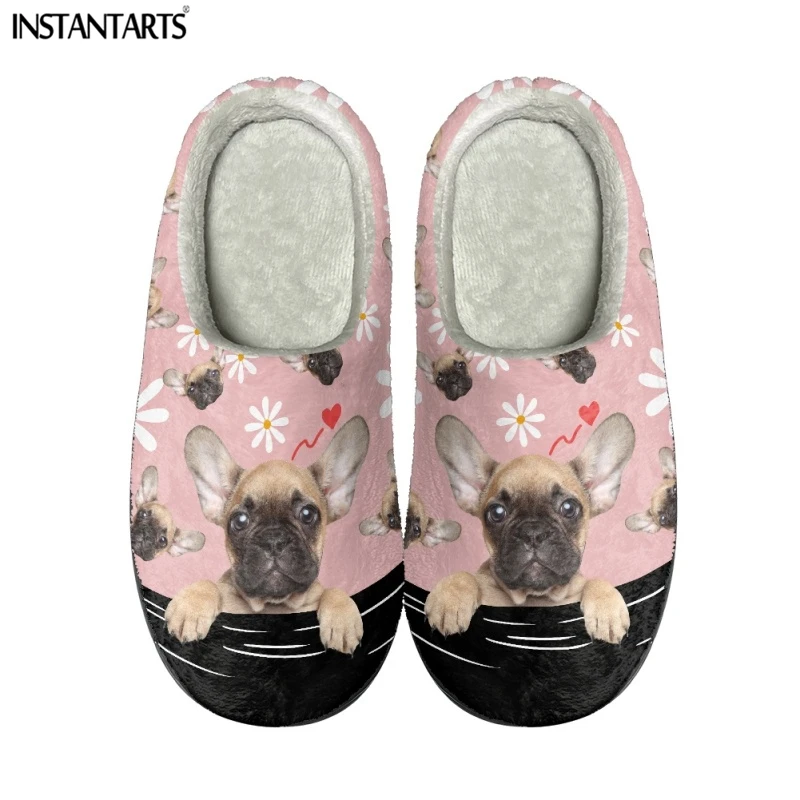

Тапочки INSTANTARTS мужские/женские плюшевые с принтом французского бульдога, легкие Зимние удобные бесшумные шлепанцы на плоской подошве, для любителей домашних животных