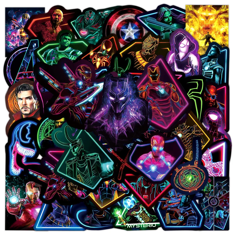 

10/30/50/100pcs Neon Light Disney Super Hero Stickers Cool Spider Man Cartoon Sticker Laptop Skateboard Luggage Kid Decal Toys