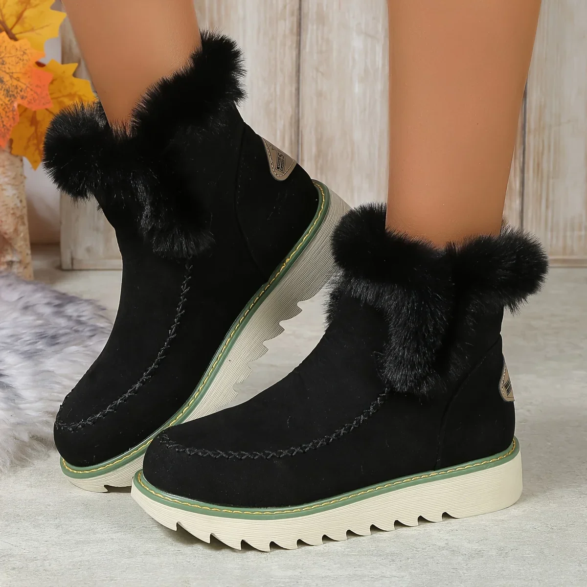 

Women Solid Color Fluffy Boots Slip On Soft Sole Platform Warm Lined Boots Winter Plush Non-slip Snow Boots