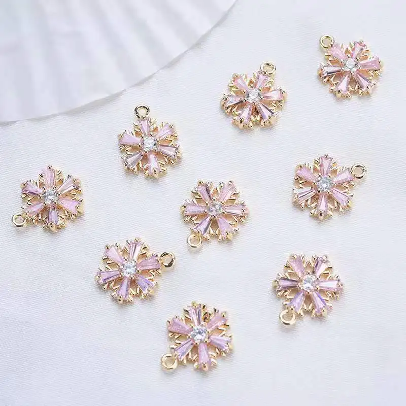 Real gold plating 10Pcs Pendant Inlaid Zircon Christmas Snowflake Bracelet Necklace Accessories Exquisite Elegant Multi Color