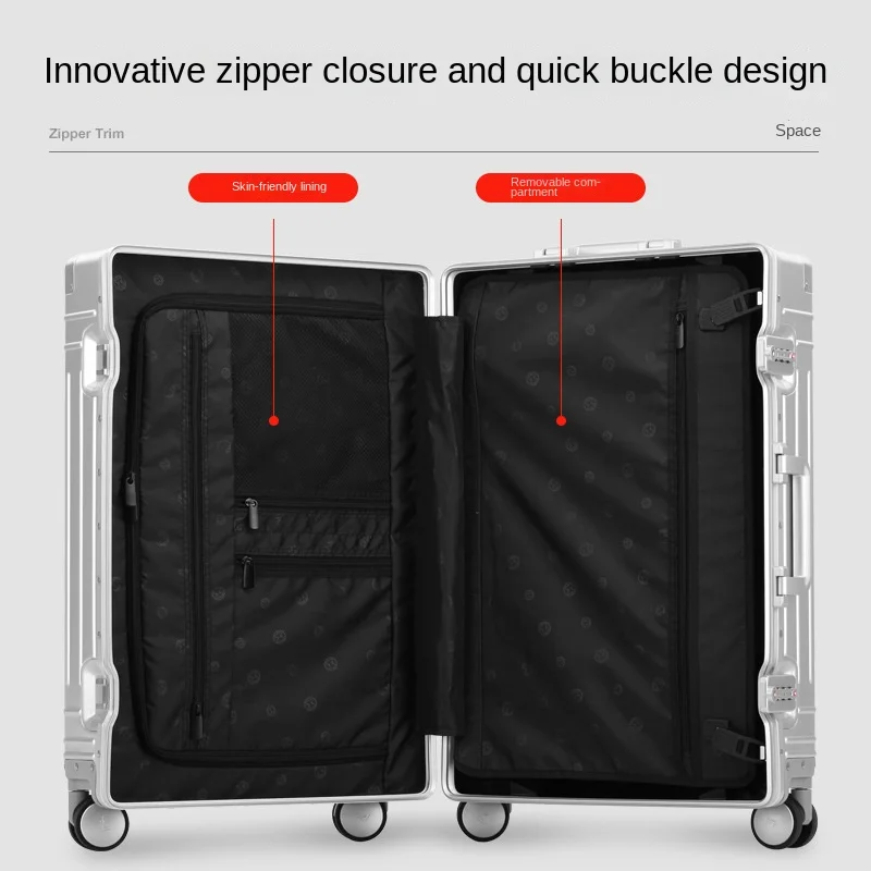 Aluminum-Magnesium Alloy Trolley Case Luggage Men's and Women's Universal Wheel Password Suitcase  Combination lock Luggage