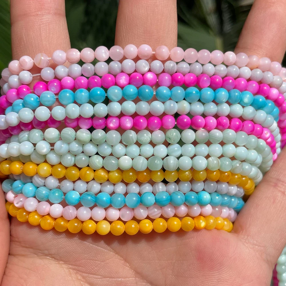 Colorful 4mm Natural Shell Round Beads for Handmade Jewelry & Accessories, 15-inch Strand