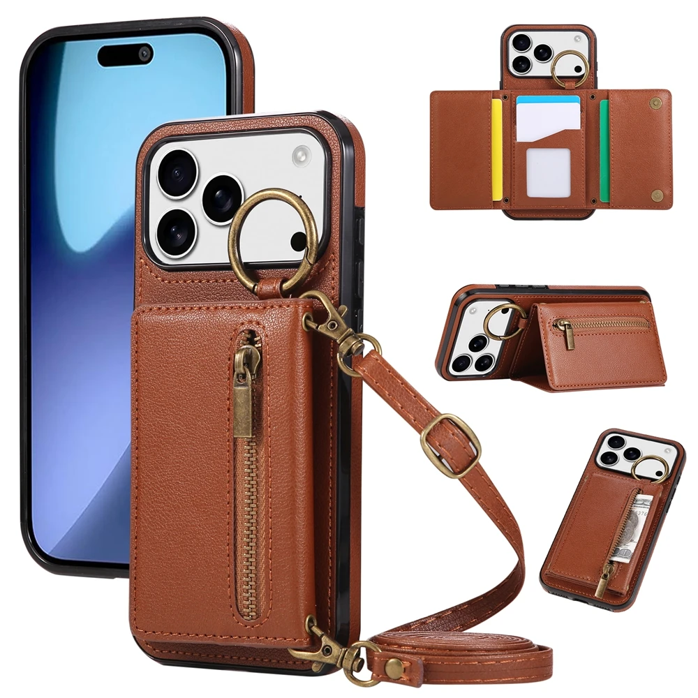 Elegant Crossbody Leather Purse with Wallet and Kickstand Functionality
