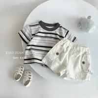 Kids Outdoor Sports Set Boys Girls Summer Short Sleeve T-shirt Shorts Two-piece Set Kids' Casual Striped T-shirt 1-6 Year Set