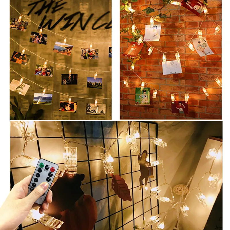 

5M/10M USB 8Mode Garlands Home Wedding Christmas Holiday Decor Lamp Fairy Light LED String Lights Photo Clip With Remote Control
