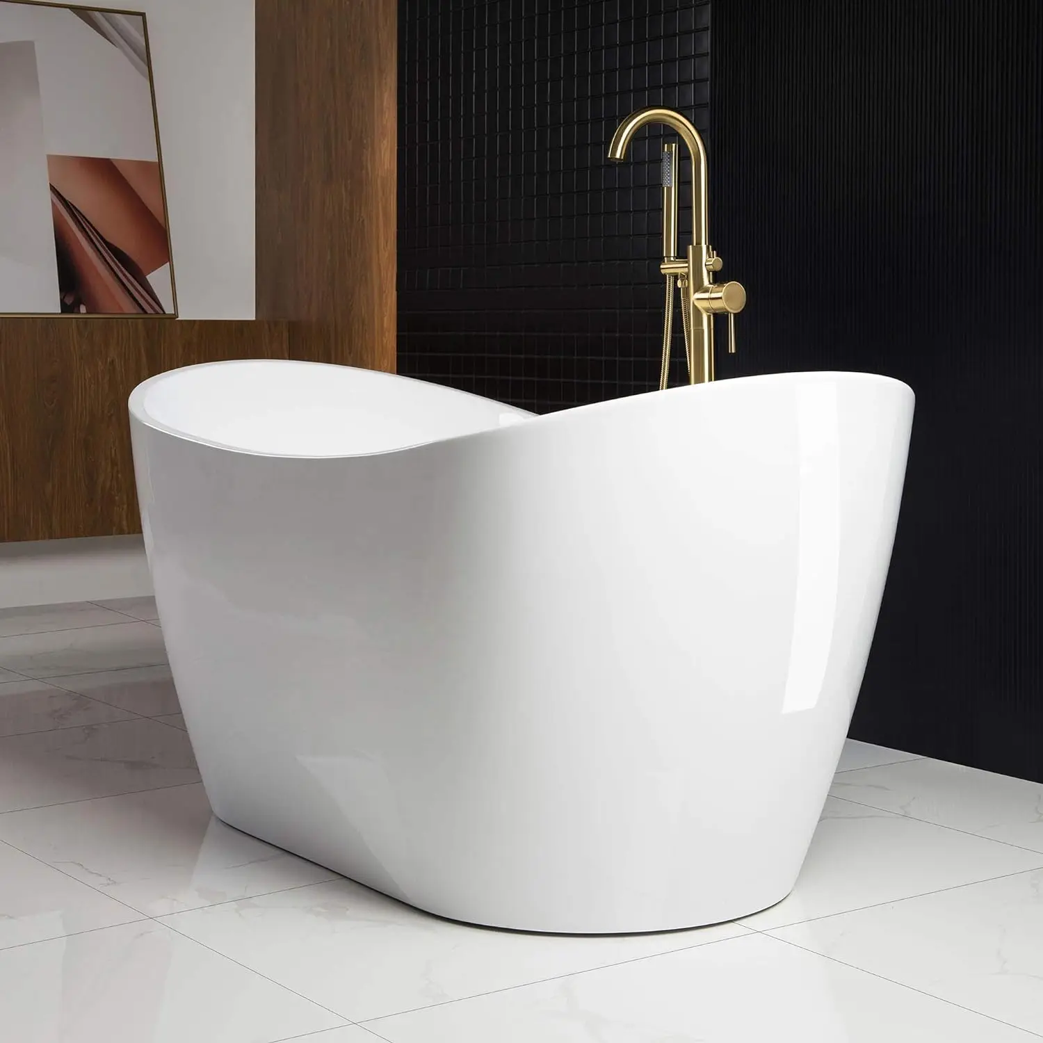 Non-slip bathtub Bathtub Comfortable chic design easy to maintain durable solid brass brushed gold drain modern design bathtub 5