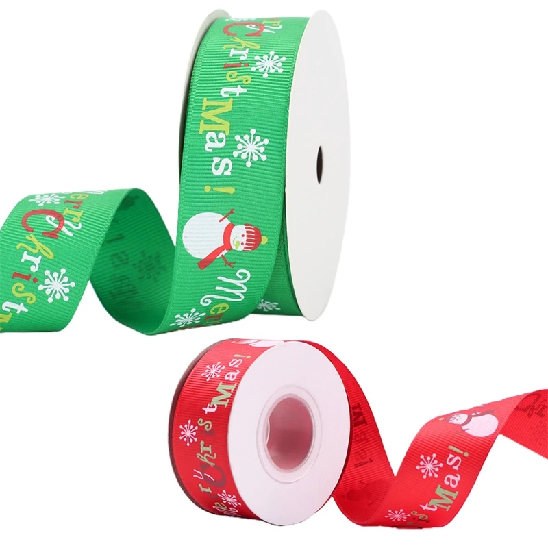 

7 Rolls 10 Yards 25mm Snowman Printing Red Green Christmas Grosgrain Ribbon for DIY Crafts Gift Wrapping Festive Party Bows