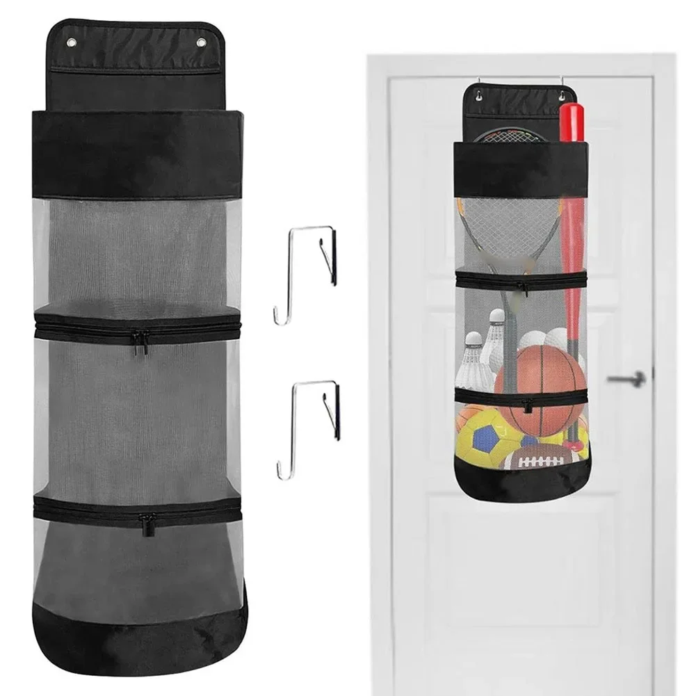 Ball Storage Bag Basketball Storage Adjustable Metal Hooks Easy Installation Long-term Use No Hardware Required