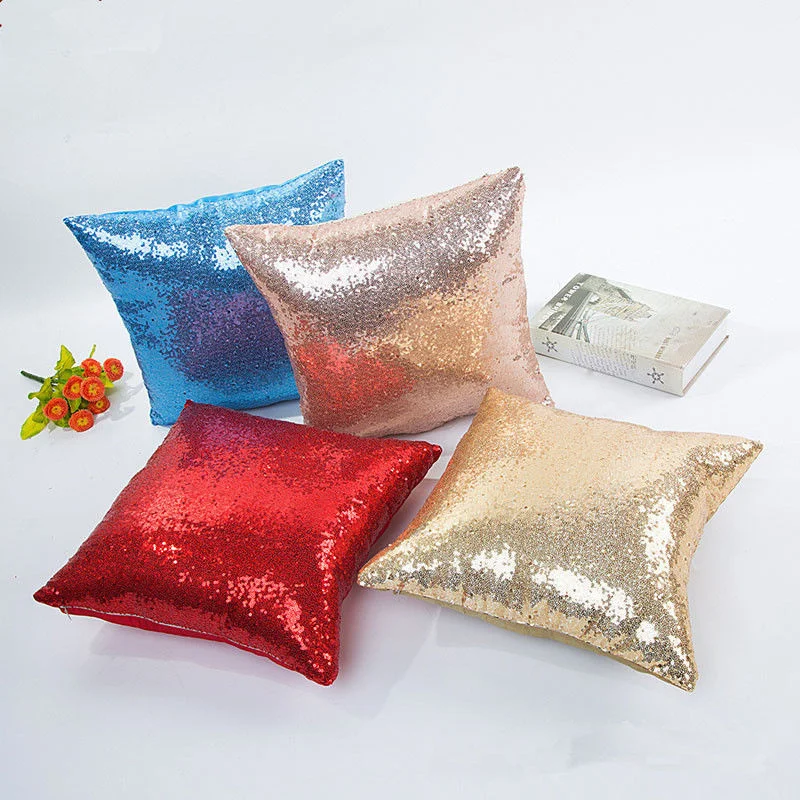 

Color Solid Glitter Silver Sequins Bling Throw Pillow Case Sofa Seat Cafe Home Decor Cushion Cover Decorative Pillows Cases