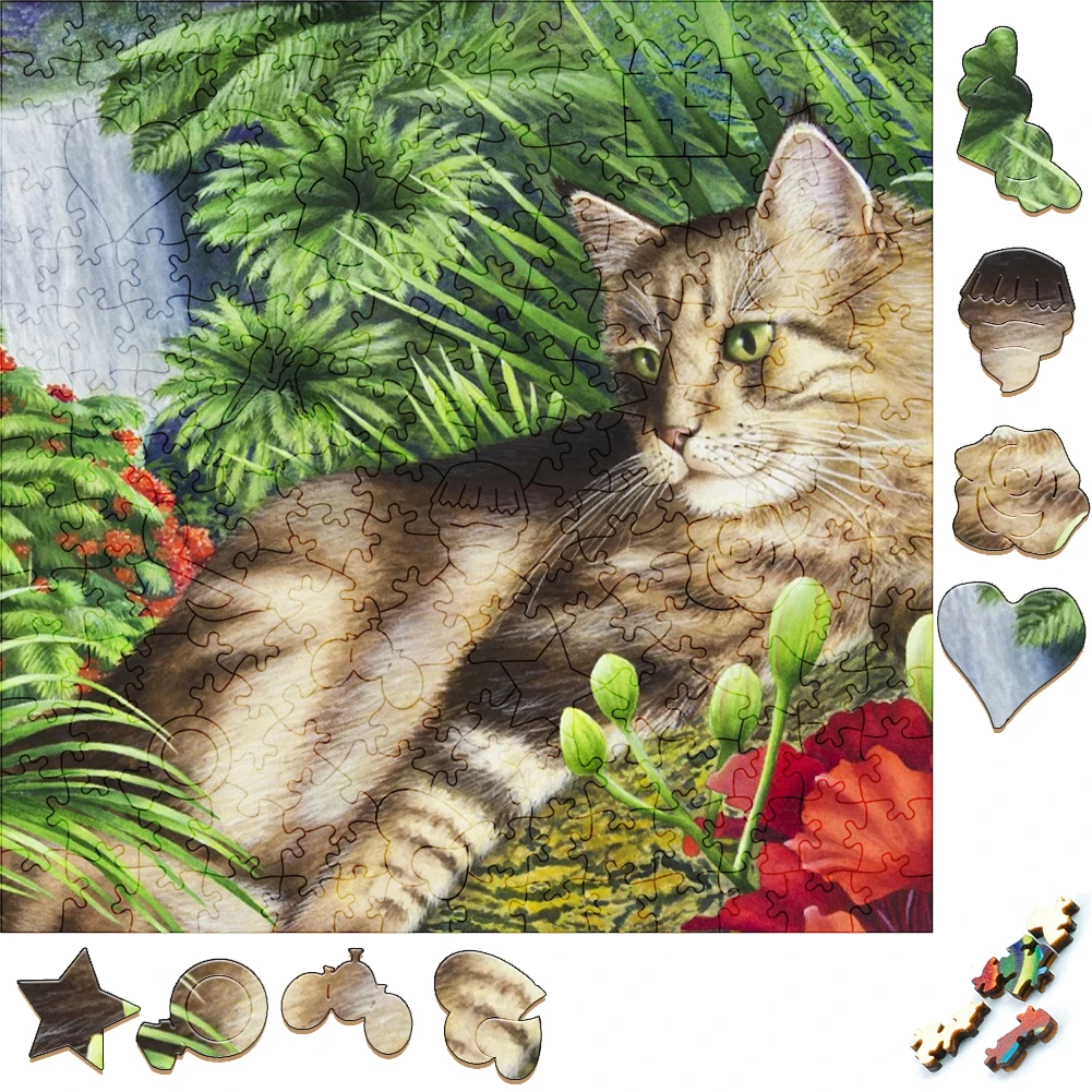 Unique Wooden Puzzles Cute Cat Wood Jigsaw Puzzle Craft Irregular Family Interactive Puzzle Gift for Kids Educational Toys new kids toys 60 pcs wooden cartoon creative puzzle diy hand craft puzzles home decoration gift children educational toys