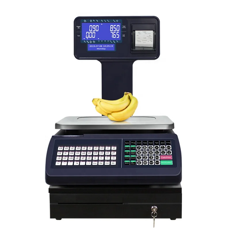 

POS System Supermarket Barcode Label Printing Scale Cash Register With Wifi and