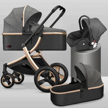 2022 High Landscape Baby Stroller 3 in 1 With Car Seat and Stroller Luxury Infant Stroller Set Newborn Baby Car Seat Trolley 2