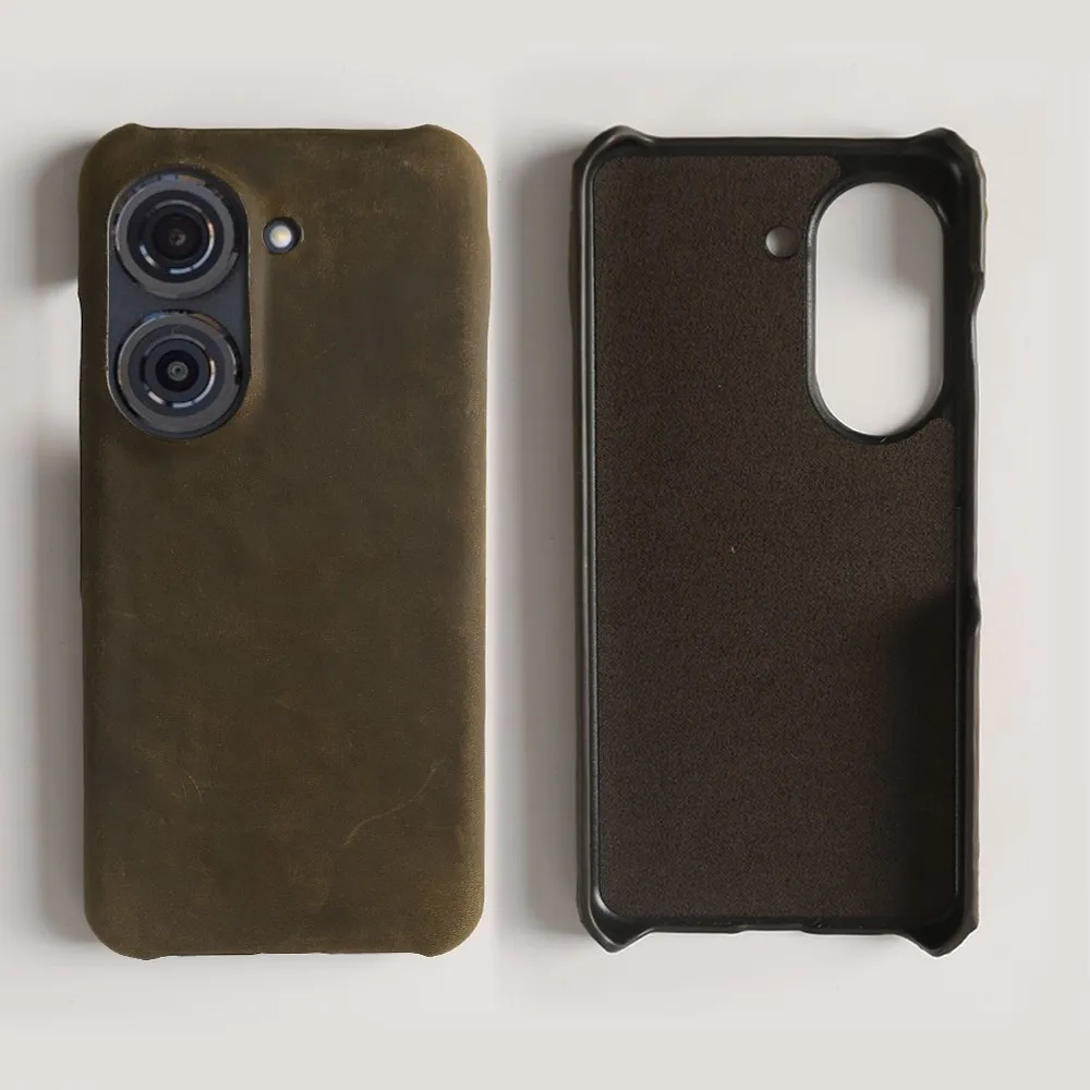 Handcrafted Genuine Leather Crazy Horse Pattern Phone Case - Real Cowhide Cover Housing Coque Back Shell