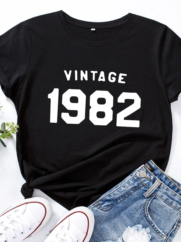 

Vintage 1982 Letter Print Women T Shirt Short Sleeve O Neck Loose Women Tshirt Ladies Tee Shirt Tops Clothes Camisetas Mujer