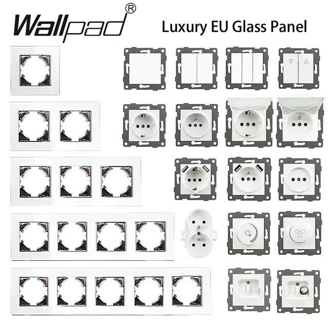 Wallpad-toma de corriente de pared de la UE, enchufe USB tipo C,  interruptores de luz mecánicos, paneles de cristal, marco de enchufe,  combinación gratuita - AliExpress