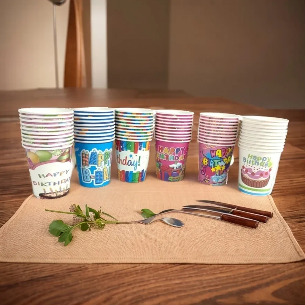 

10PCS 9 Oz 250ml Happy Birthday Paper Cup Raw Wood Pulp Children's Birthday Event Birthday Party Decorations Festive Supplies