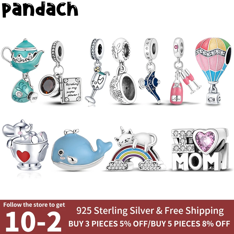 

925 оригинальные Подвески plata ley для браслета Pandach 925 оригинальный браслет цвета шампанского и чашки серебряный цвет подвеска из бисера для же...