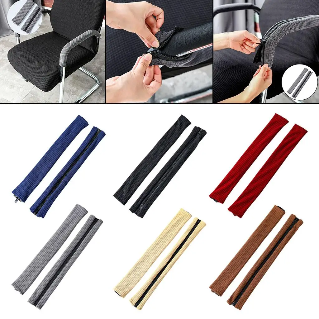 Housses Accoudoirs Chaise Bureau - 1 Paire Noire, Zip, Extensible Et Confortable