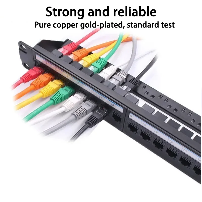 24 Port CAT6 Through Coupler Patch Panel RJ45 Network Cable 19in 1U with Back Bar Rackmount  CAT6A UTP Keystone Jack