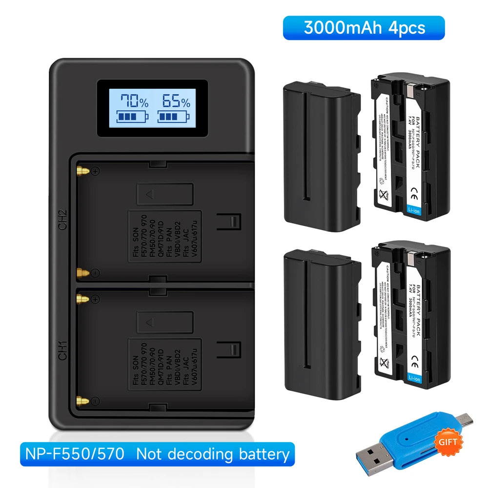 Palo 3000Mah Np-F550 Np F550 Np-F330 Np F330 Batteria + Caricatore Usb Lcd Per Luci Fotocamera Sony Np-F550 Np-750 Np-960 Yongnuo