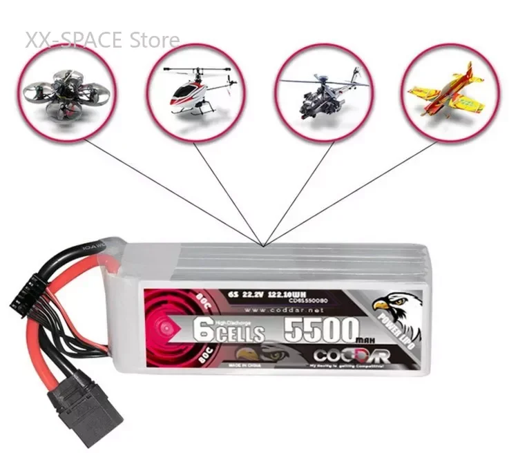 

CODDAR 5500MAH 6S 22.2V 80C Align Helicopter 90 Ducted Fixed Wing Multi-Axis Model LIPO