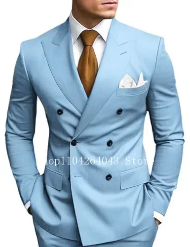 Gentleman Men's Suits Elegant Peak Lapel 2 Pieces Full Man Terno Wedding Business Regular Tuxedo Suits for Men Blazer and Pants