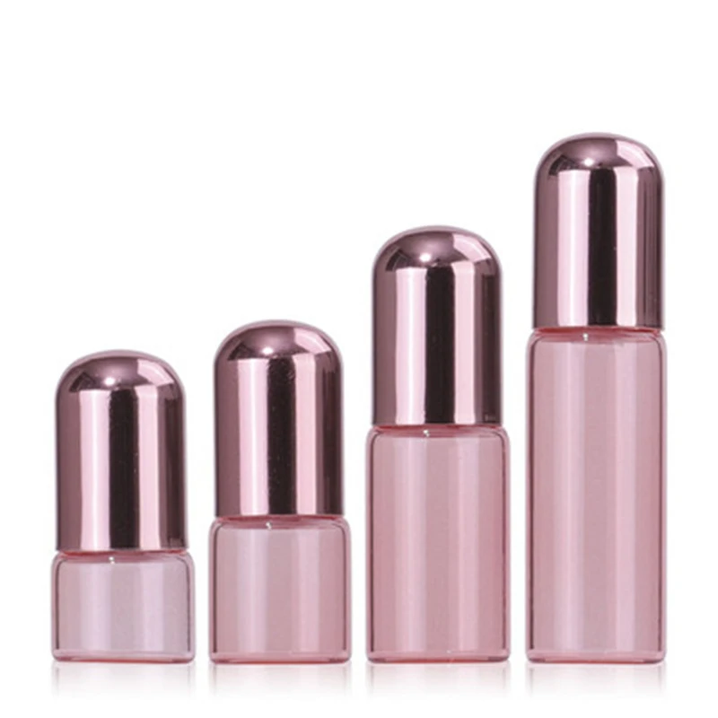 로즈 골드 투명 향수 테스터 롤 온 병, 유리 유리병, 로즈 골드 뚜껑, 롤러병, 1ml, 2ml, 3ml, 5ml