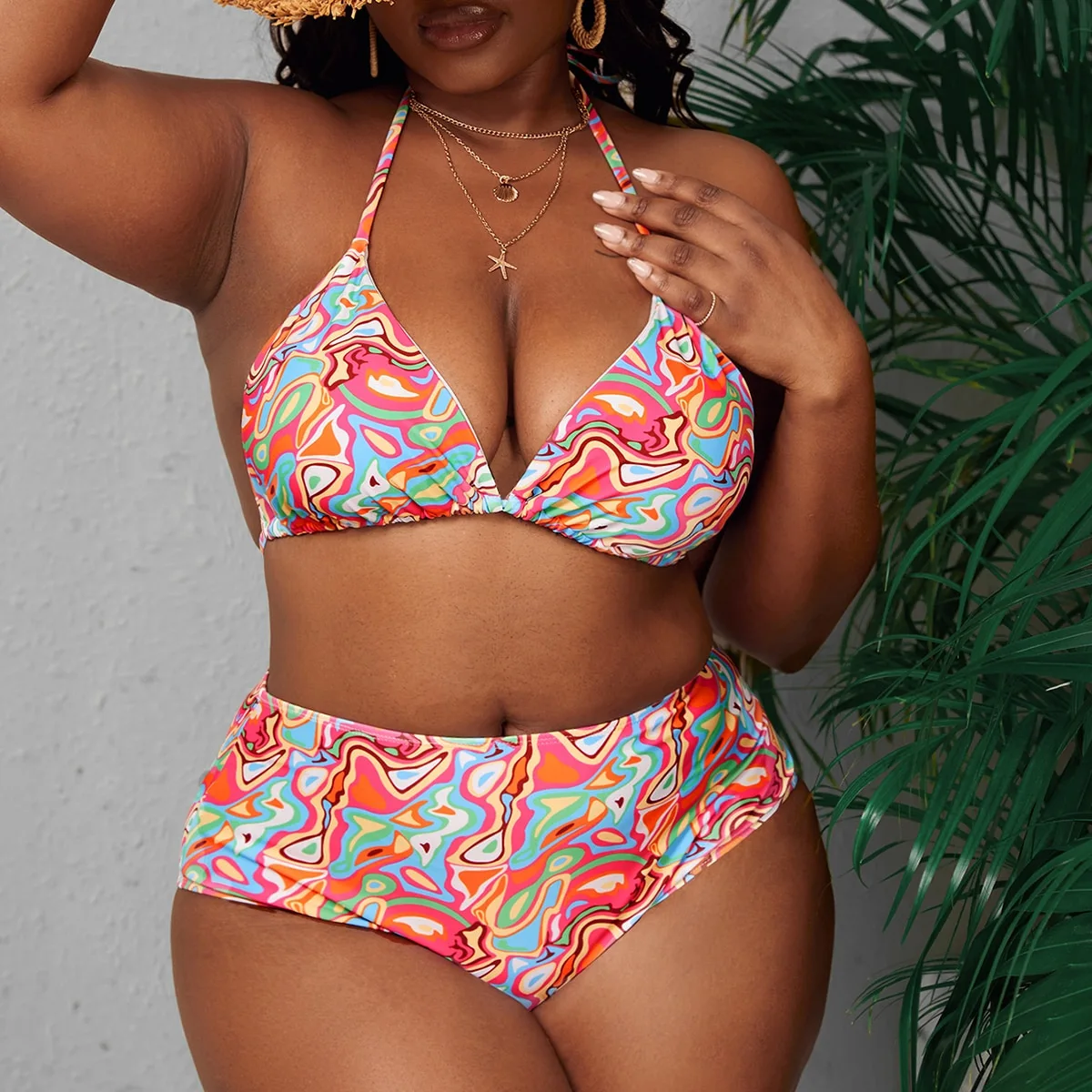 Bikini Sets for Women 2024 Summer Plus Size Printed Bandage Two Piece Swimsuit Sexy Beach Swimwear