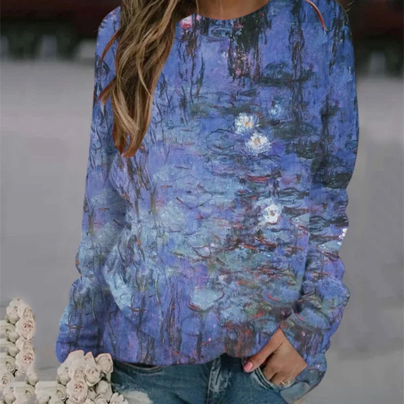 

2022 Printed Women's Forest Mountain Printed Fashion Tолстовка Sweatshirt Long-Sleeved Spring Autumn Casual Pullover
