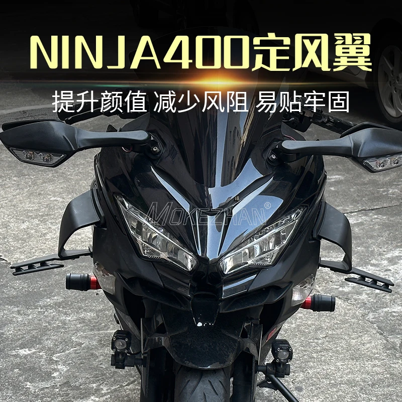 

NEW Front & Side Spoilers Fairing Winglets Aerodynamic Mouth Shell Cover Protection Guard FOR KAWASAKI NINJA400 Ninja 400 EX400