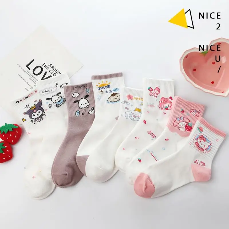 

Sanrio Socks Hellokitty Mymelody Pachacco Kuromi Cinnamoroll Purin Mid-tube Socks Cartoon Student Stockings Forgirl