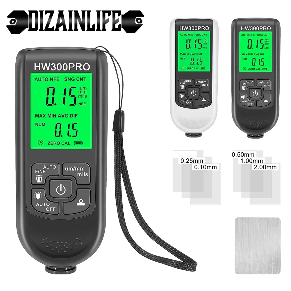 1Pcs HW-300PRO Car Paint Film Automatic Thickness Gauge 0-2000UM Fe & NFe Coating Thickness Tester Manual Automotive Paint Tools Paint thickness gauge