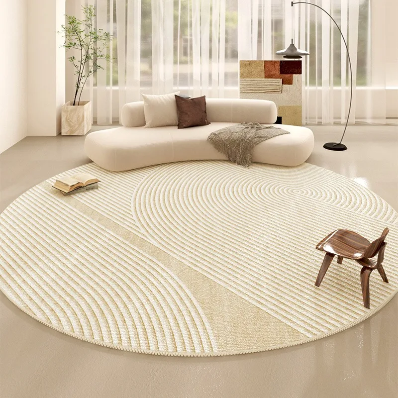 Beige Round Large Size Carpet Cream Style Bedroom Carpets Minimalist Lines Home Dedicated Rug Stripe Design Luxury Rugs Alfombra - Image 2
