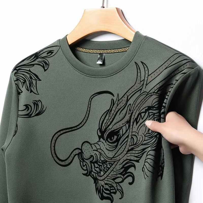 6 Colors 2024 Chinese New Year Men's Round Neck Thin Long Sleeved Chinese Dragon Hoodie Print Casual Fashion Sweatshirts For Men