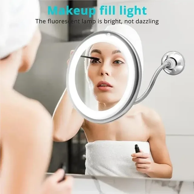 Miroir de maquillage Flexible à col de cygne avec lumière LED, miroir grossissant 10X, ventouse, lumière diffuse brillante et pivotant à 360 degrés 2