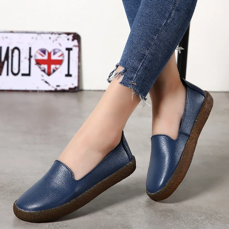 

Johnature 2024 New Spring/autumn Genuine Leather Round Toe Solid Soft Sole Shallow Sewing Slip On Shoes For Women Flats Loafers