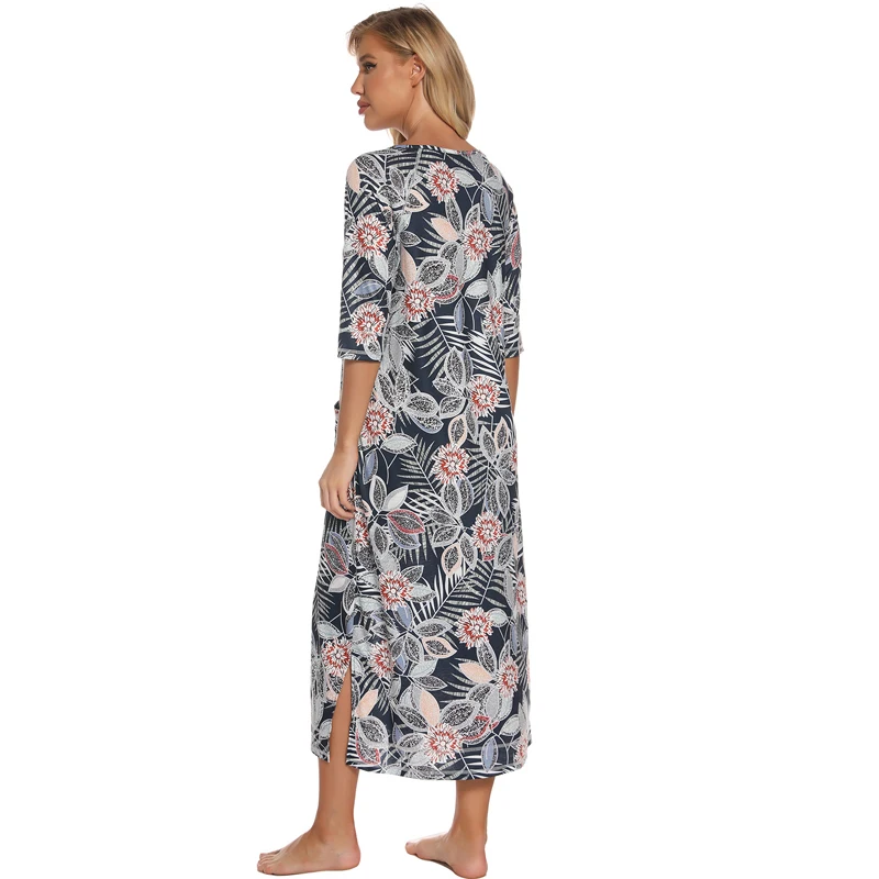 Women sleepwear loose Turkish print women's long home robe morning dressing gown with zip ladies cotton house robes for women night peignoir