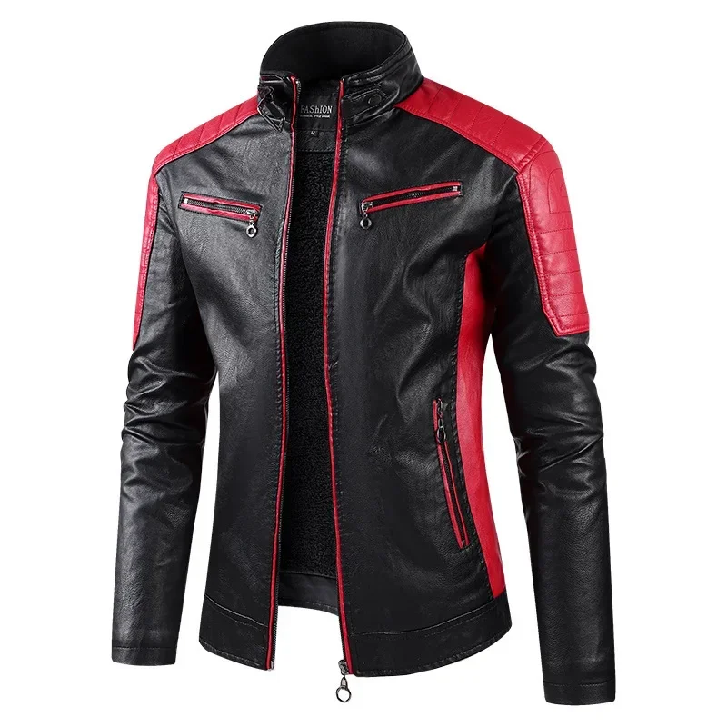 Veste En Cuir Synthétique Pour Homme - Coupe Droite, Doublure Polaire - Veste D'hiver Chaude Style Motard - Fermeture éclair Complète