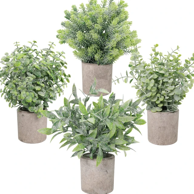Piante finte confezione da 4 piccole piante artificiali Mini finto  eucalipto bosso verde in vasi piccole piante da appartamento in vaso da  interno - AliExpress