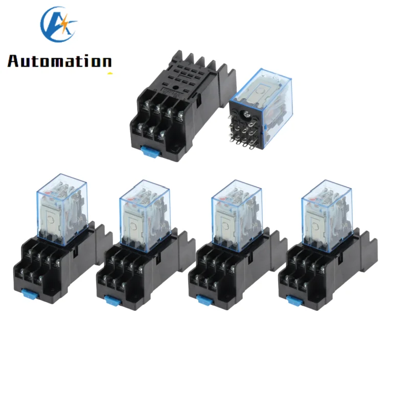 Mini Relé Eletrônico Micro Eletrônico Eletrônico My4nj dc 12v Dc24v Ac110v Ac220v 5a 14pin Bobina 4dpdt com Base de Soquete Pyf14a 5set