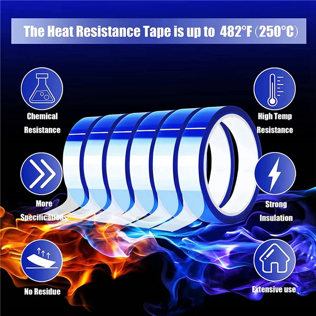 Fyguard 5 rollen hittebestendig plakband, 20 mm x 30 m, blauwe warmteband voor sublimatie, geen resten, hittebeschermingsband voor elektronica