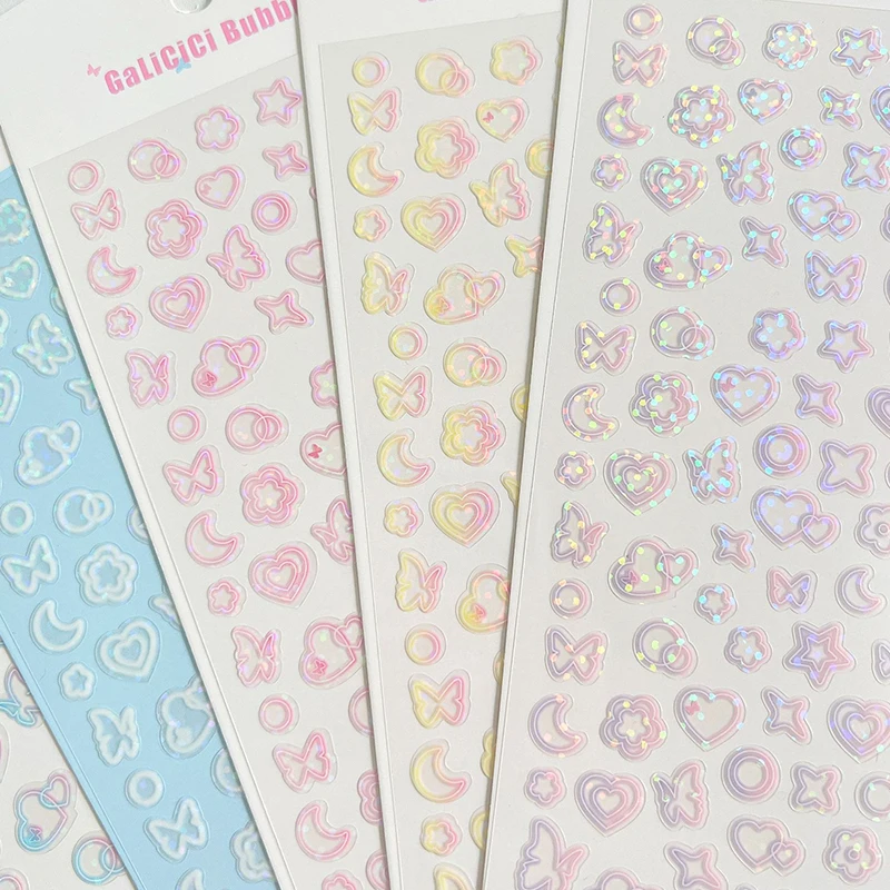

1Sheet Gradient Heart Ribbon Butterfly Laser Sticker Flakes Idol Card Decor Scrapbook DIY Material Stationery Sticker Decoration