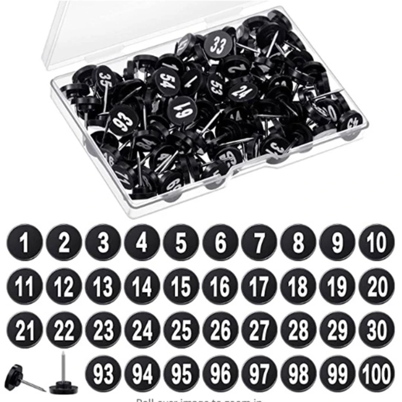100Pcs Round Numbered Pushpins Map Pins for Office School Bulletin Boards push pins