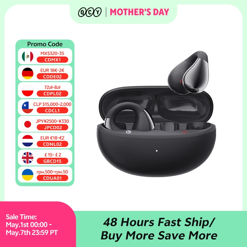 QCY Crossky C30 Ear Clip Earphones Bluetooth 5.4 Wireless Open Ear Sports TWS Earbuds Dual-Connection Headphones