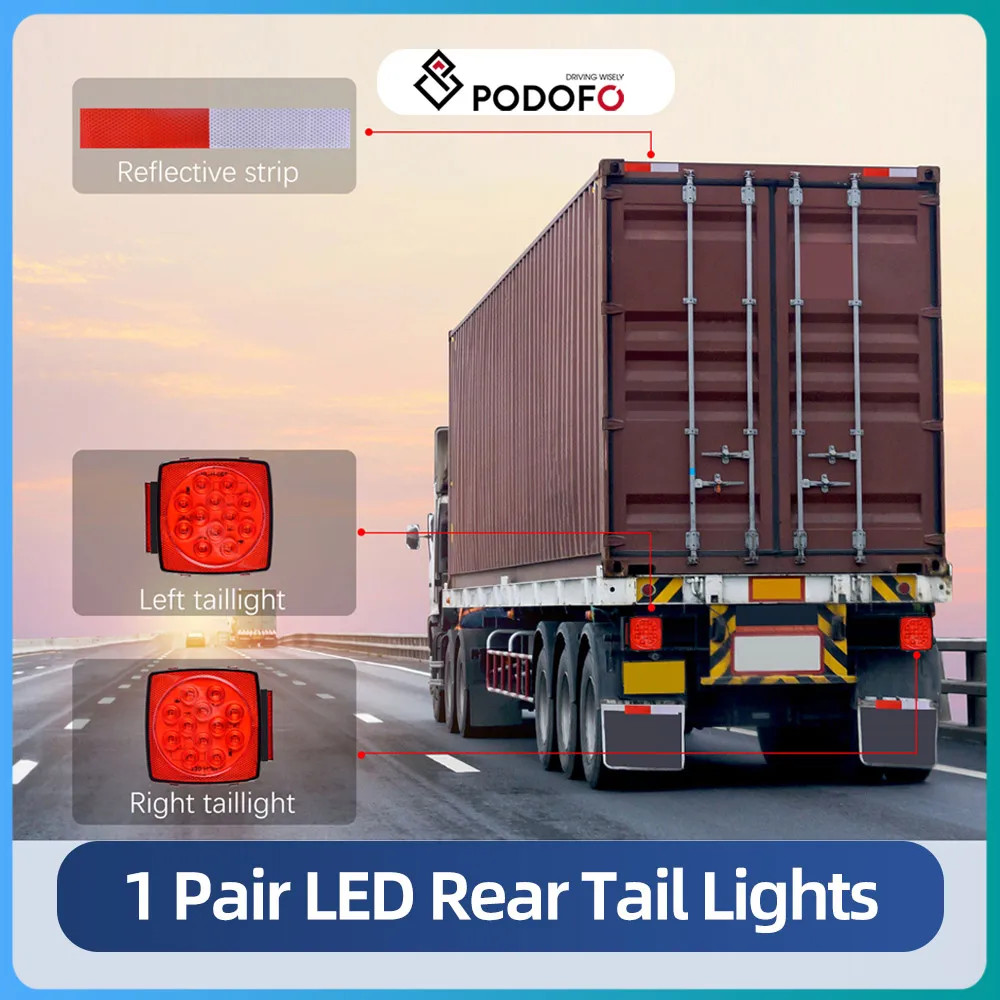 

Podofo 12V Rear Lights Turn On Daylight Signal Indicator Car License Plate Rear Brake Reverse Light For Truck Trailer Trailer