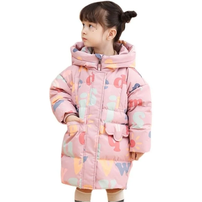 Winter Girls Boys Puffer Jackets Warmth Waterproof Child Long Down Coats Cartoon Kids Snow Outfits Baby Therme Parka 1-8 Years