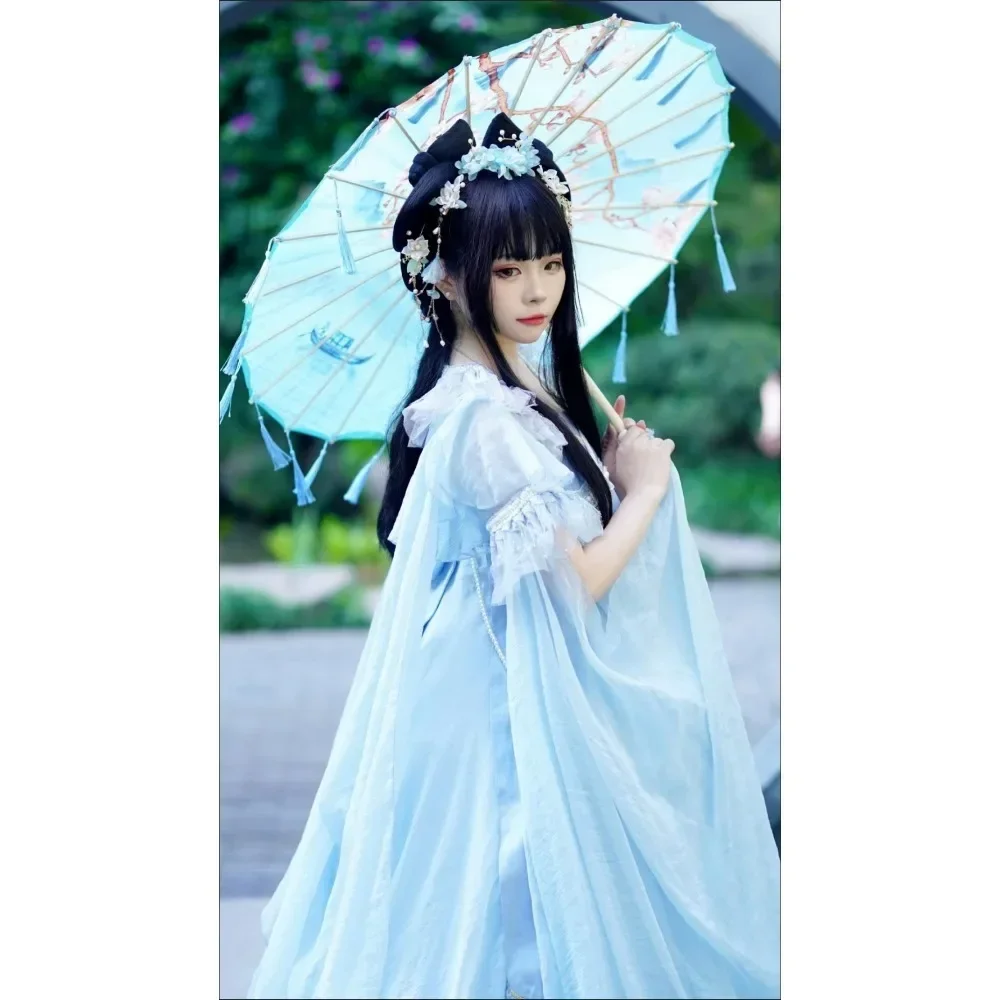 Hanfu Tassel Parasol for Women Silk Cloth Japanese Cherry Blossoms Ancient Dance Decorative Chinese Style Oil Paper Umbrellas