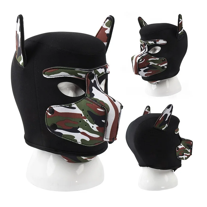 

Camouflage Color Leather Dog Headgear BDSM Mask Hood Cosplay Fetish SM Bondage Slave Restraints K9 Adult Games