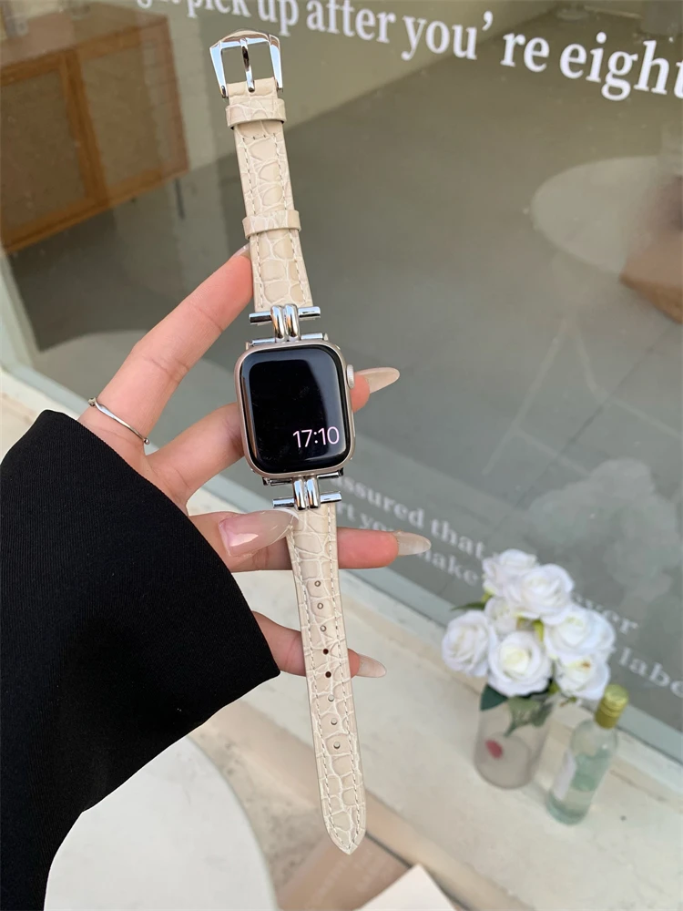 الفاخرة الذهب معدن حقيقية حلقة من جلد ل iWatch سلس...