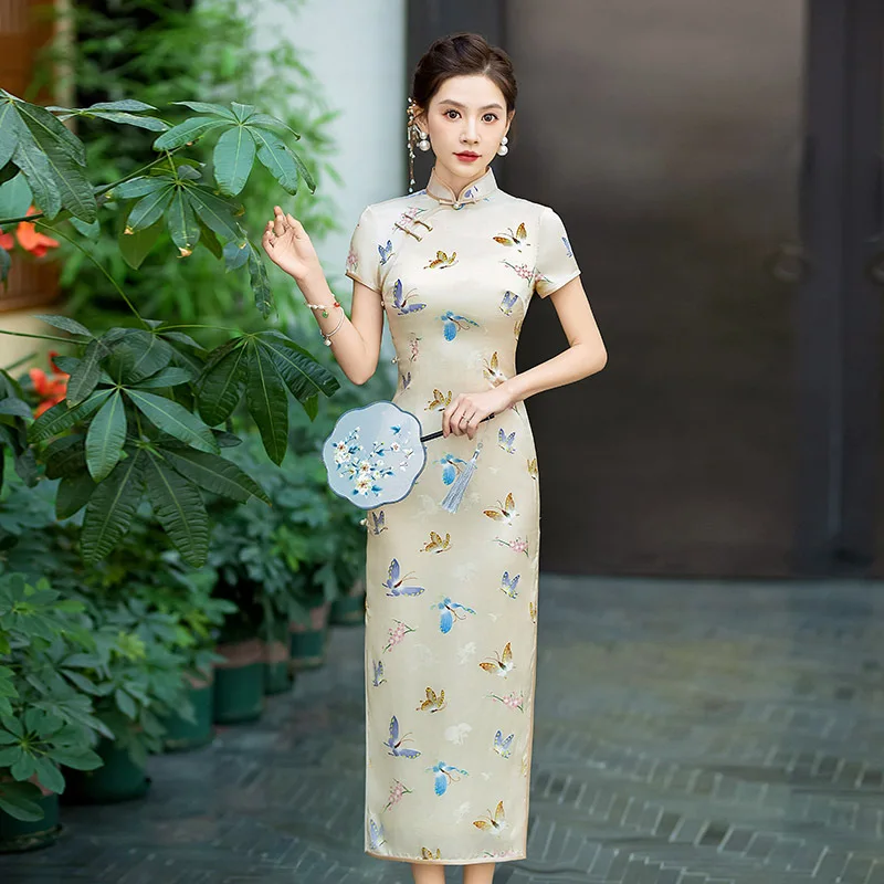 

【HONG LU】New Silk Qipao Cheongsam Hand-stitched Jacquard Technology High-end Slimming Chinese Wedding Dress